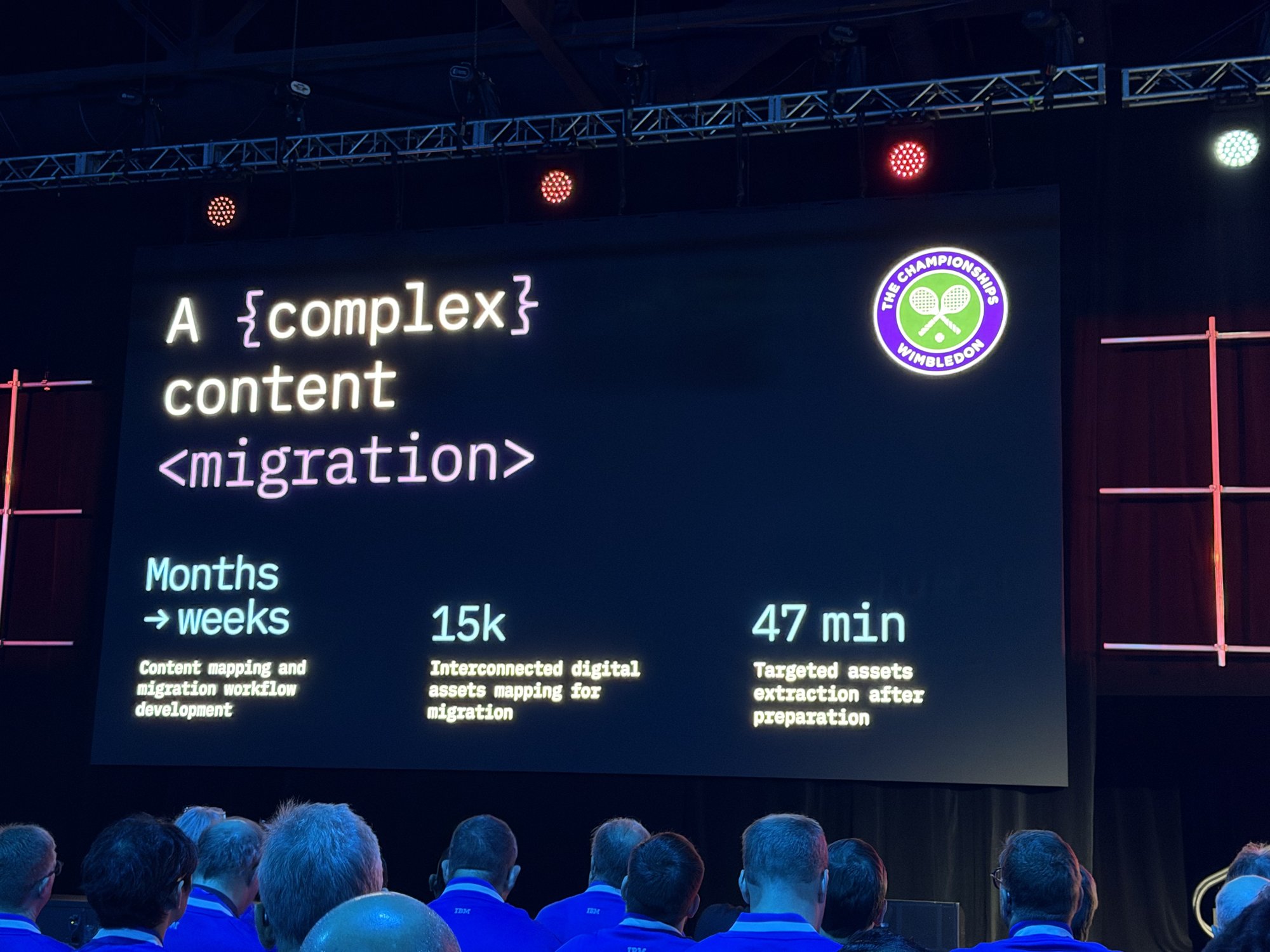 One of the keynote stories: Wimbledon's content migration, from months to weeks.